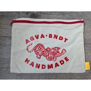 Agua Bendita Handmade Canvas Pouch Tiger‎ Graphic Zip Makeup Travel Bag